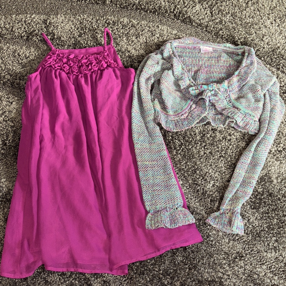 Disney size Large 10-12 Fairies Magenta Dress & matching sweater EUC